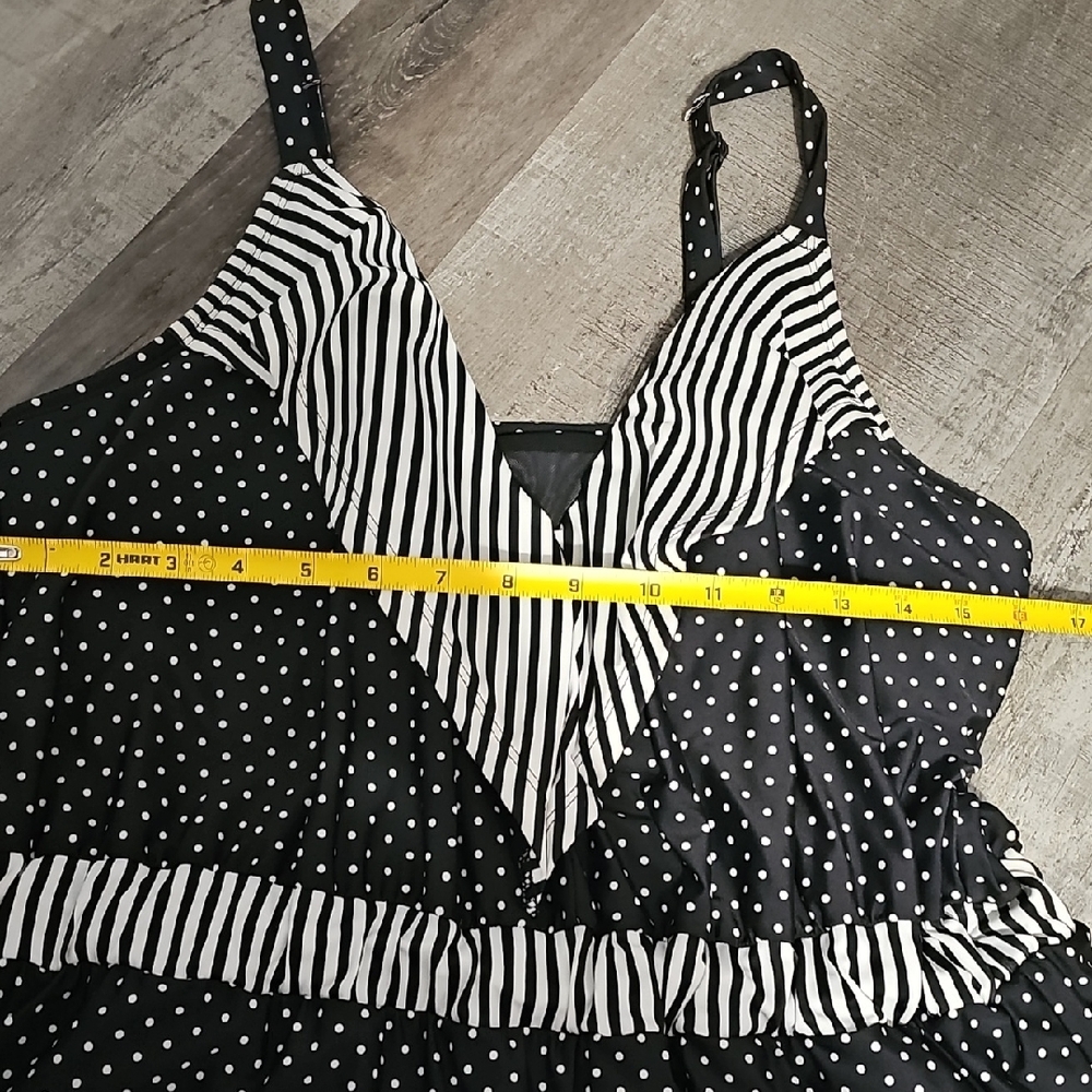 Cacique Black & White Polka Dot Romper with Striped Trim Swim Suit (A) - Picture 3 of 7